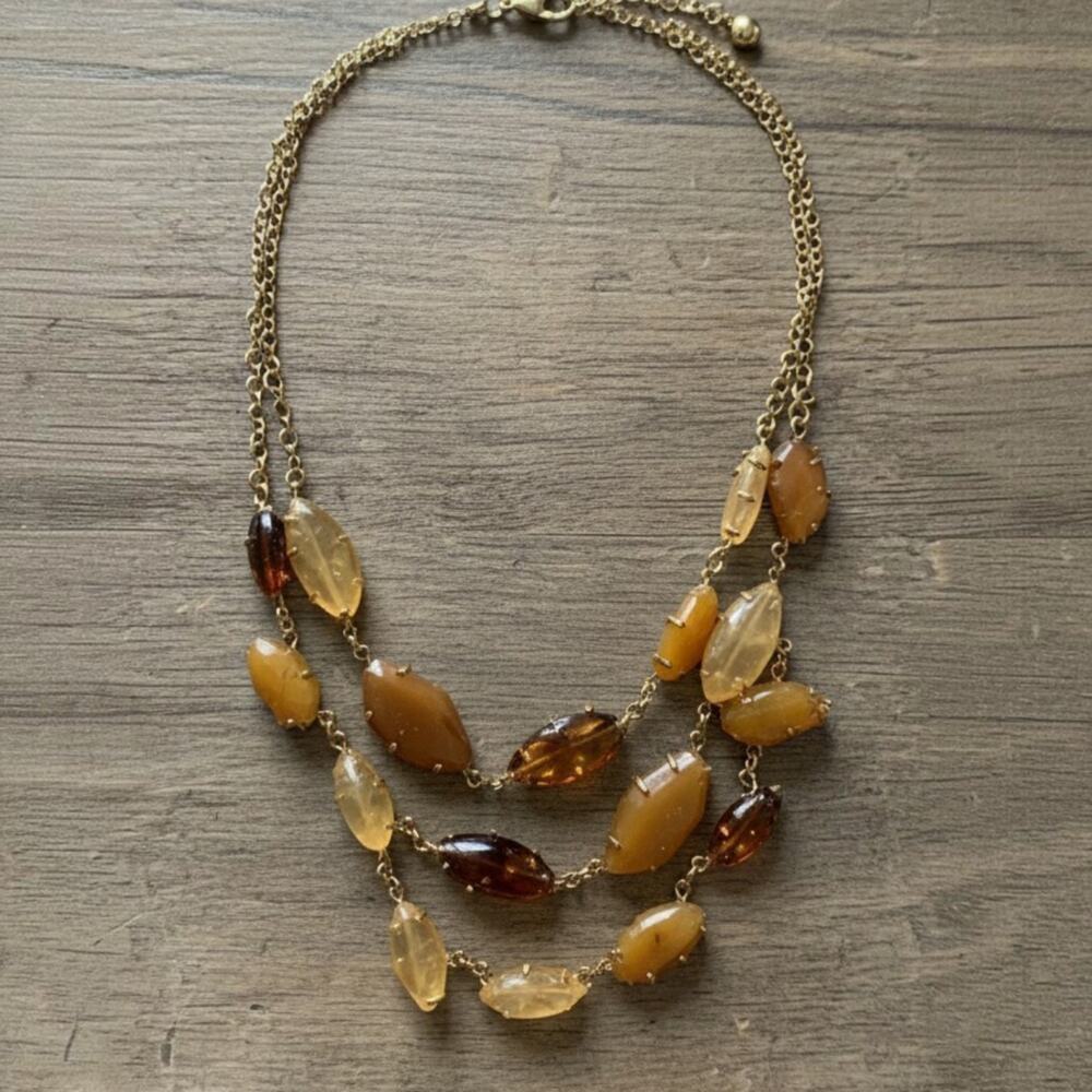 Talbots Necklace Layered Beaded Brown Beige Earth Tones 18" 20" SKU 2015